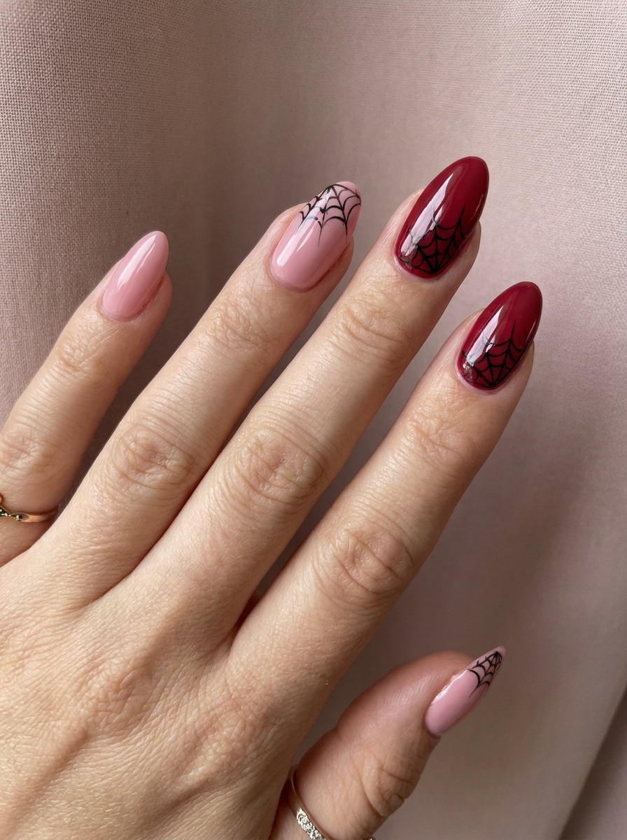 Soft Pink and Red Spiderman Nails als Spiderman Nägel Inspiration 2026